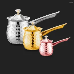 Coffee Pots Turkish Stainless Steel Milk Pot With Long Handle Restaurant Handmade Flower Drawing Tool Thickened Cup