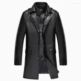 Men's Jackets Brand 2024 Men High-End Winter Leather Plus Velvet Thick Warm Mid-Length Suit Collar Business Casual Clothing Coats