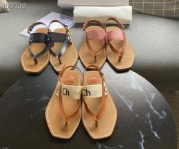 2022 Summer Woody flats Beach Mules Women Thong Sandal Slippers designer canvas rubber s flip flop letter ladies girls summer outdoor pool shoes ankle buckle8083626