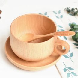 Mugs 3Pcs/Set Coffee Mug With Spoon And Tray Wood Cup Natural Food-grade Milk Handle For Home Gifts