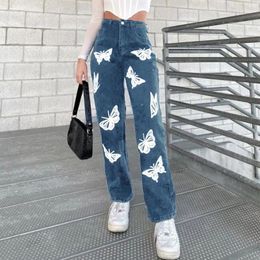 Women's Jeans Y2k Women Butterfly-Pattern Loose Leisure Korean Style Chic Trendy Cool Streetwear Female Bottom Ins Outfit 2024