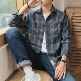 Men's Casual Shirts Long Sleeve Shirt And Blouse Cargo Clothes With Pocket Plaid Male Top Luxury Button Aesthetic Sleeves Fashion 2024