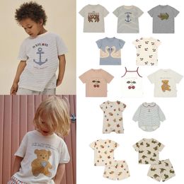 2024 KS Girls Boys Tshirt Shorts Cherry Cartoon Print Short Sleeve Tops Child Casual Animals T Shirt Sets Baby Clothes Suit 240430