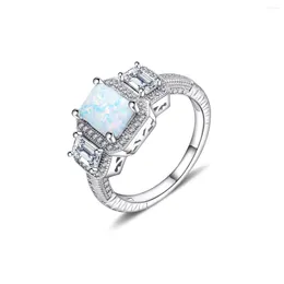 Cluster Rings 2024 Fashionable European And American Retro S925 Sterling Silver Platinum White Ao Gem Square Jewelry Exquisite Women's Ring