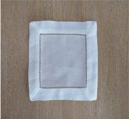 White LinenCotton Hemstitched Cocktail Napkins 5 PCS 6quot X 6quot Ladder Hem Stitch Cloth Napkin Coasters4087052