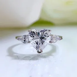 Cluster Rings Real Original 925 Sterling Silver Similar Diamond Moissanite Ring For Women Birthday Heart Shape 8X8mm Elegant Zirconia