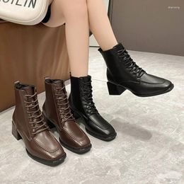 Boots Lady Boots-Women Autumn Shoes 2024 Elegant High Heel Rubber Ankle Solid Basic Casual Loafers Ladies Fashion