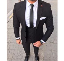 2018 Black Men Suits for Wedding Groom Tuxedos Slim Fit Three Piece Jacket Blazer Pants Vest Latest Body Suit Man Clothing1776435