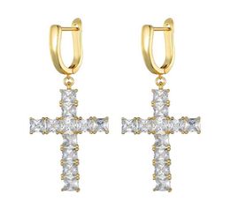 Fashion Mens Women Earrings Gold Silver Color Ice Out Square CZ Cross Earrings Fashion Hip Hop Earrings Gift1151627