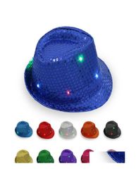 Party Hats Mens Flashing Light Up Led Fedora Trilby Sequin Fancy Dress Dance Hat For Stage Wear Drop Delivery Home Garden Festive Dhac88069181