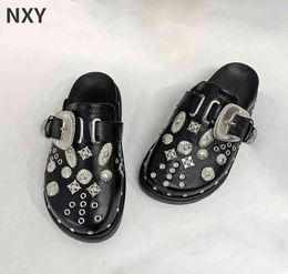 Sandals Summer Sandal Women Slippers Platform Rivets Punk Rock Leather Mules Creative Metal Fittings Casual Party Shoes Female Out3948691