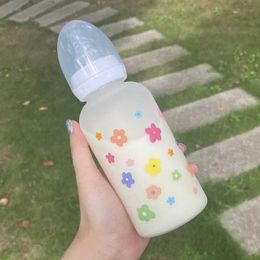 Drinkware Cute Water Bottle Girl Female Student Plastic LeakProof Cup Transparent Frosted Travel Christmas Mugs 240420