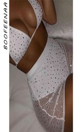 BOOFEENAA Rhine Mesh Sexy 2 Piece Set Women Summer Club Outfits Rave Festival Short Matching Sets Black White C83-AC39 Y2007019557940