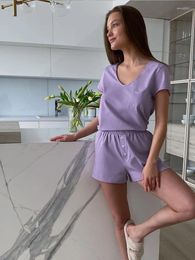 Women's Tracksuits Spring/summer Casual Loose Cotton T-shirt Set Short Sleeve Wide Leg Shorts Two Piece Women V-neck Pants