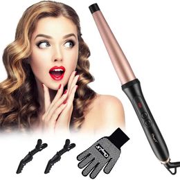 Hair Curlers Straighteners CkeyiN 19-32mm curler with adjustable temperature ceramic curling iron anti label LCD display wave rotating hairstyle tool Y240504