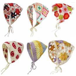 Scarves Little Daisy Knitting Flower Headband French Retro Multicolor Triangular Turban Scarf Hair Accessories Po Props Headscarf Hat