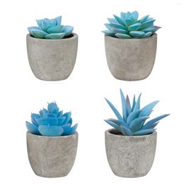 Decorative Flowers 4-piece Set Of Blue Fake Succulent Plants Artificial Home Decoration Small Plant Suitab