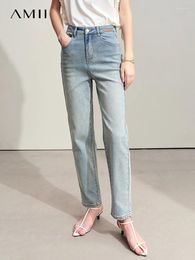 Women's Jeans AmiiI Minimalism 2024 Summer Women Classic Denim Retro Leather Tag Decorated Female Ankle-legth Tapered Pants 12442079