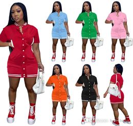 2022 Women Casual Varsity Dress Summer Short Sleeve Button Medium Sports Basketball Dresses Skinny Lady Designer Clothing6724544