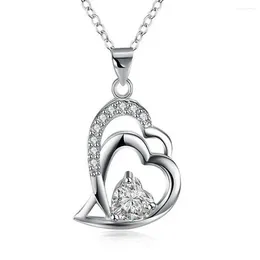 Pendant Necklaces Classic 925 Sterling Silver ColorHeart To Heart Necklace Clear CZ For Women Fine Jewelry