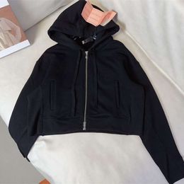 24 Spring New Nanyou Miu Pure Cotton Loop Fabric Comfortable and Breathable Letter Expanded Zipper Sweater