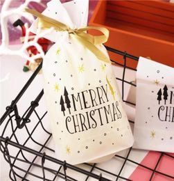 Christmas Decorations 10pcs Treat Bags Gold Print Drawstring Plastic Favor Gift Pouch Candy Cookie Bag Holiday93223362233079