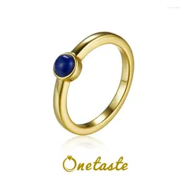 Cluster Rings Lapis Lazuli 925 Sterling Silver Gold Plated For Women Natural Stone Minimalistic Chic Small Ring 2024 Gift Party