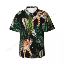 Men's Casual Shirts Shirt Tropical Walking Tiger Short Sleeve Summer Men Turn-down Collar Button Clothing