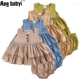 Clothing Sets Retro Baby Girls Clothes Summer Spring Linen Cotton Blouse Bottom Shorts 0-2 Y Girl Outfits