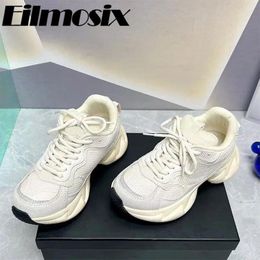 Casual Shoes 2024 Mesh Retro Running Women Thick Sole Height Increasing Lace Up Ventilate Sneakers