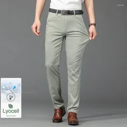 Men's Pants Lyocell Modal Fabric Men Casual Summer Ultra-thin Soft Drapes Stretch Business Straight Solid Colour Trousers Brand Clothes