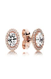 Round Sparkle Halo Stud Earring Luxury Rose gold plated for CZ diamond small earrings for Women Girls with Original box4348444