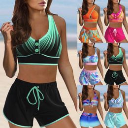 Women's Swimwear Split 2 Piece Fashion Printed Conservative Bathing Suits Summer Beach Wear Button Down Boxer Tankini Swimsuits