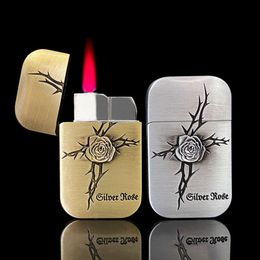 Retro Emed Metal Lighter Love Rose Without Gas Iatable Windproof Jet Lighter Red Flame