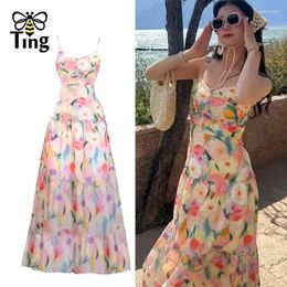 Casual Dresses Tingfly Women Summer Fashion Floral Strap Midi Long Dress Bohemian Beach Holiday Streetwear Boho
