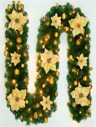 Decorative Flowers Wreaths 27M Christmas Decoration Wreath LED Rattan Garland Green Artificial Xmas Tree Banner 2209211370367
