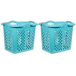 Home Logic 2 Bushel Plastic Lamper Laundry Basket with Silver Handles Teal Splash Pack 240424