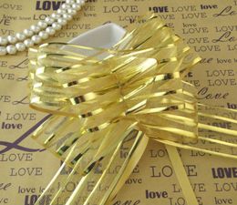 50pcslot 5cm Large Size Gold Colour Organza Pull Bows For Wedding Car Decor Wedding Organza Pull Flower Ribbons Gif2379802