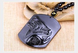 Obsidian Wolf Head Necklace Pendant Carved Stone Wolf Totems Lucky Amulet Beads Necklaces For Women Men Cool Jewelry6759699