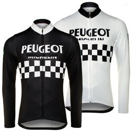 Racing Jackets Retro-Black-Long-Sleeve-Jersey-FULL ZIP Cycling Clothing White&Black Winter Fleece Road/MTB Bicycle Wear Shirts Long Sleeve
