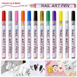 12 Colour Nail Polish Pen Brush Graffiti DIY 3D Waterproof SemiPermanent Drawing Lines Gel Art Manicure Tools Decor 240430