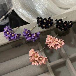 Hoop Earrings Lifefontier Sweet Flower Metal Wedding For Women Girls Trend Solid Colour Floral C-type Statement Earring Jewellery