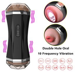 Male Masturbator Sex Toys Pussy Mouth Suck Deep Throat Real Vagina Double Hole 3D Silicone Soft Masturbation Cup for Adult Man Y201628452