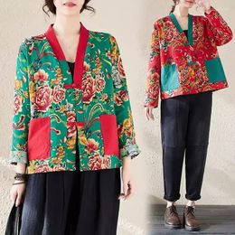 Women's Jackets Chinese Style Northeast Dahua Clothing 2024 Spring Literary Artistic Retro Ethnic Flower Jacket Long Sleeve Short Top K026