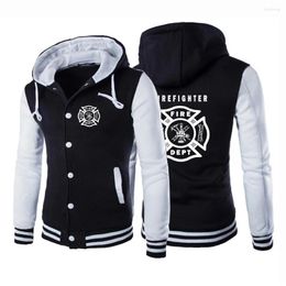 Men's Hoodies Firefighter Rescue Team Printing Fashion 2024 Cotton Baseball Uniform Single-Breasted Leisure All-Match Coat