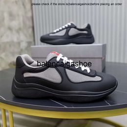 pradshoes Quality Prades America Super Perfect Men Cup Sneakers Shoes Soft Rubber Bike Fabric Man Technical Fabric Calfskin Casual Walking Comfort Couple Sports