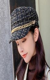 2020 New Plaid Octagonal Hats for Women with Chain Line Cotton Autumn Winter Warm Sailor Caps Bright Fringe Newsboy Ladies Hat3341495