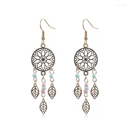 Stud Earrings Vintage Ethnic Golden Leaf Dangle Drop Hanging For Women Female Fashion Anniversary Jewellery Ornaments Accessories