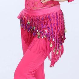 Stage Wear Belly Dance Women Sequined Waist Chain Copper Coin Scarf For Performance Clothing Accessories 6-color Hip