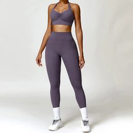 Yoga Clothing Sets Athletic Wear Women Sportswear High Waist Leggings Sports Bra Seamless Gym Tracksuit Fitness Workout Outfits 240425